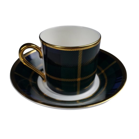 Fox Tartan Plaid Green Red Demitasse Cup Saucer Sets English Bone China Fraser - Picture 3 of 11